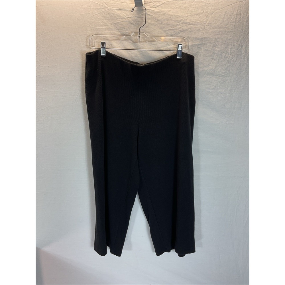 Eileen Fisher Ribbed Organic Cotton Straight Cropped Pants Black Women's Medium